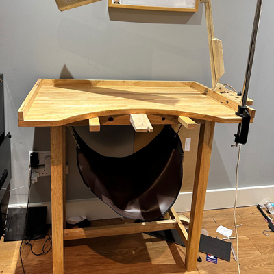 A solid wooden jeweller’s workbench